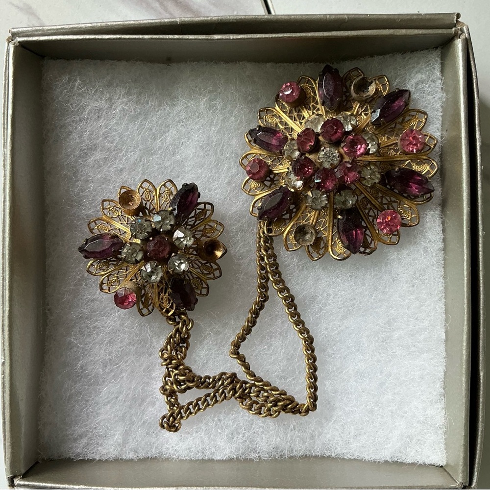 Double Floral Gold Brooch